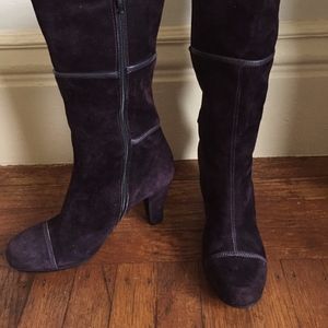 Purple suede mid calf boot 2.5" heel